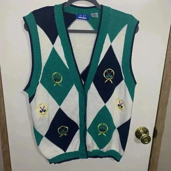 EP Pro Mens Size Medium Knitted Golf Vest Athletic Pullover Vest Big Buttons - Picture 1 of 4